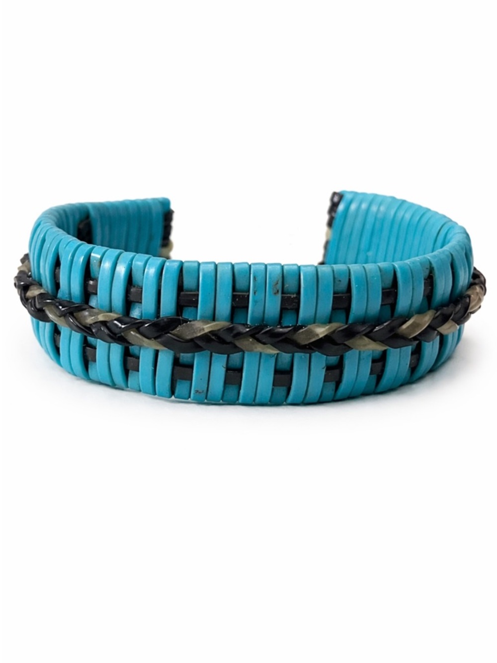 Handmade Blue Wrapped Cuff Bracelet Boho Southwestern Style Statement - Picture 3 of 3